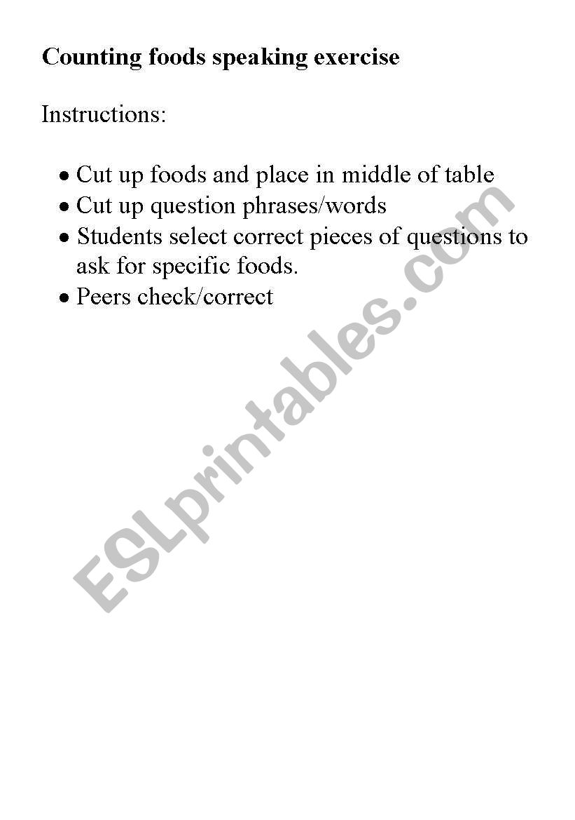 Counting foods speaking exercise