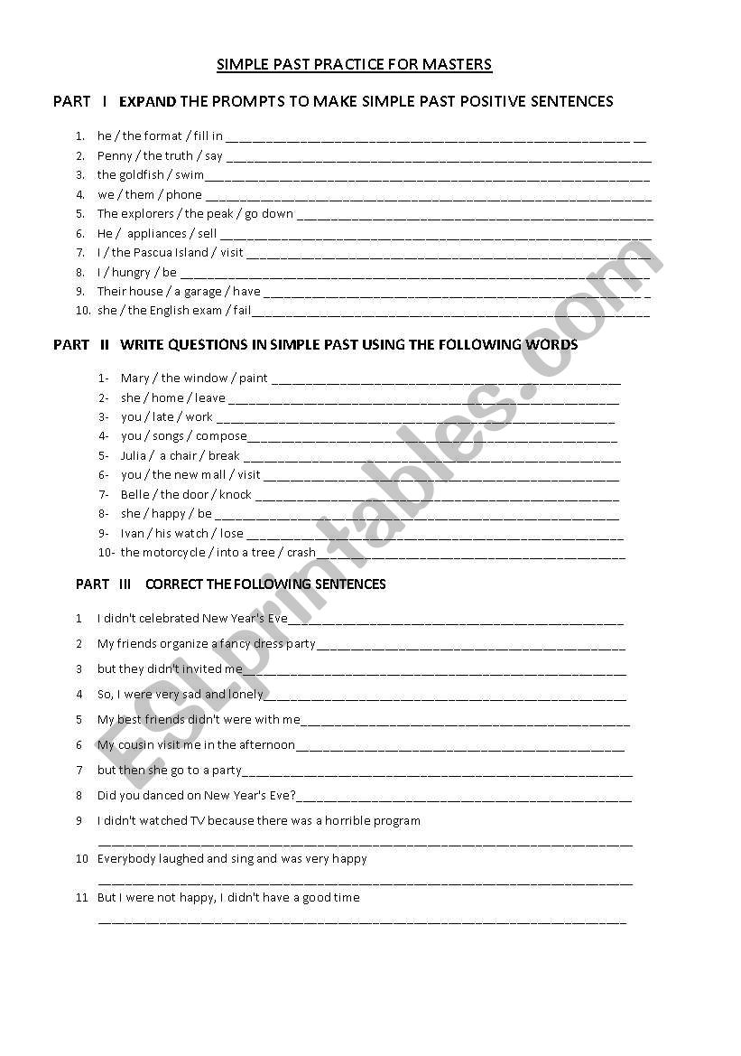 pasr tense worksheet