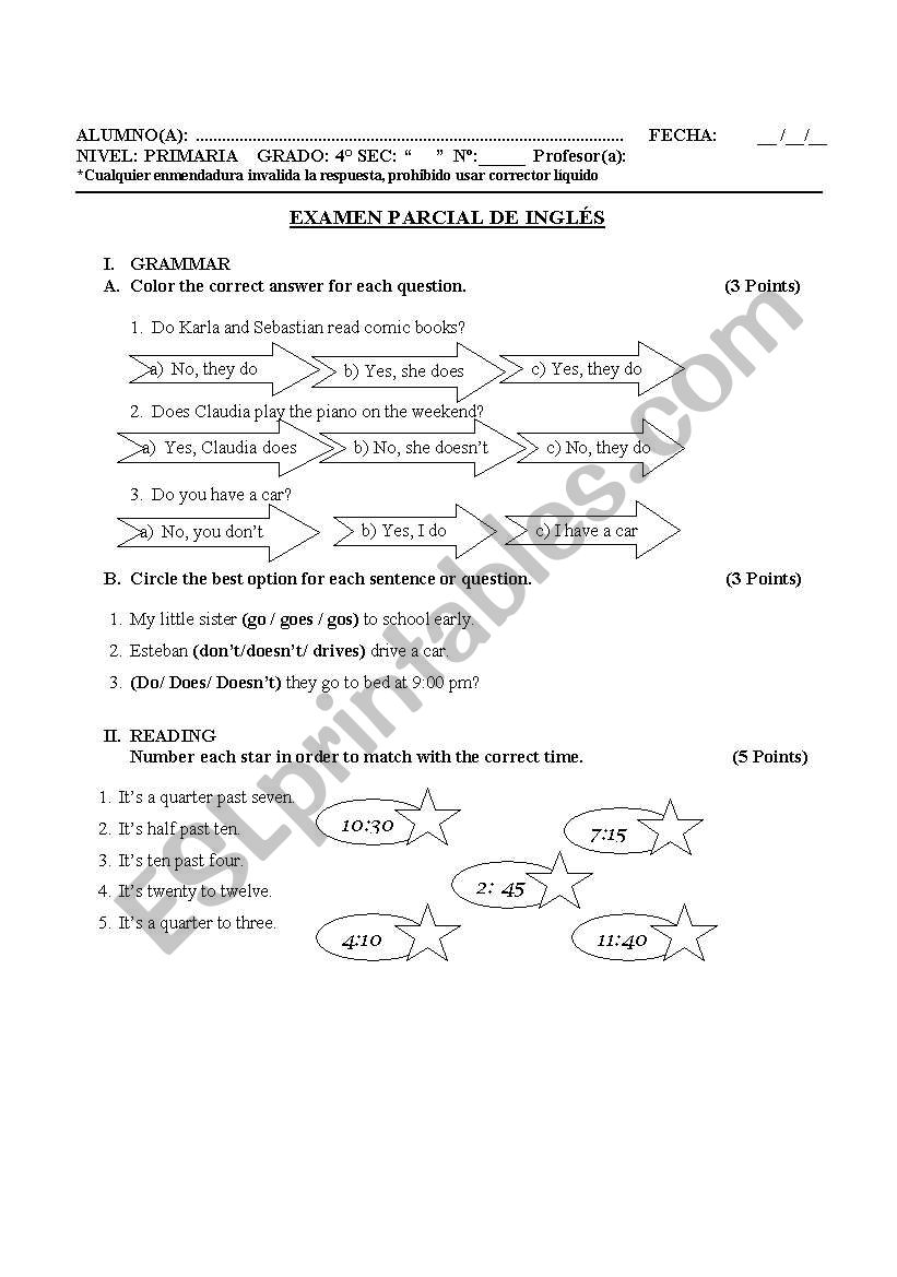 test worksheet
