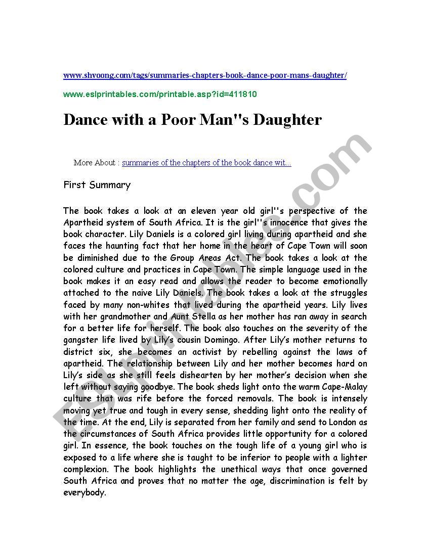 Summary of dance with a poor mans daughter