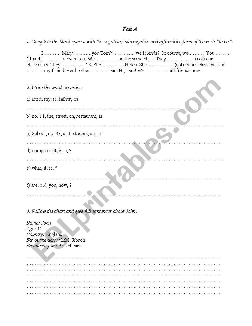 english tests worksheet