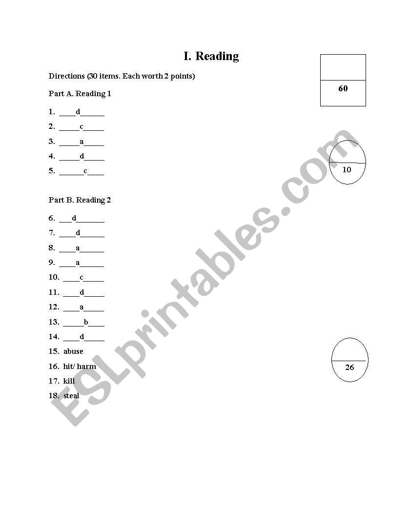 exam for Grade 11 worksheet