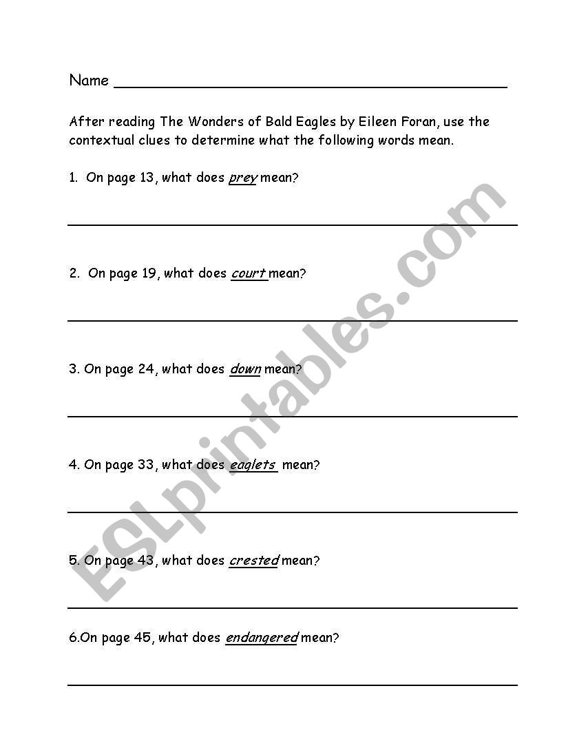 Bald Eagles worksheet