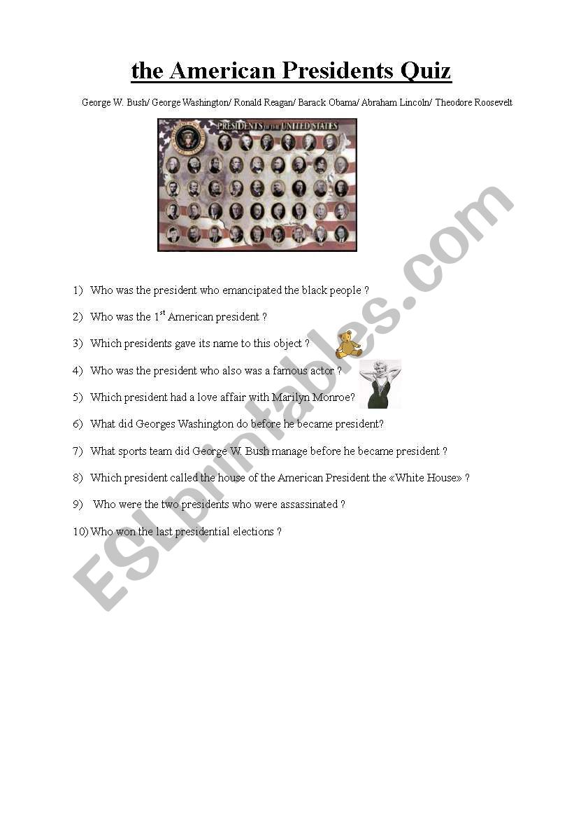 English Worksheets: American Presidents Quiz