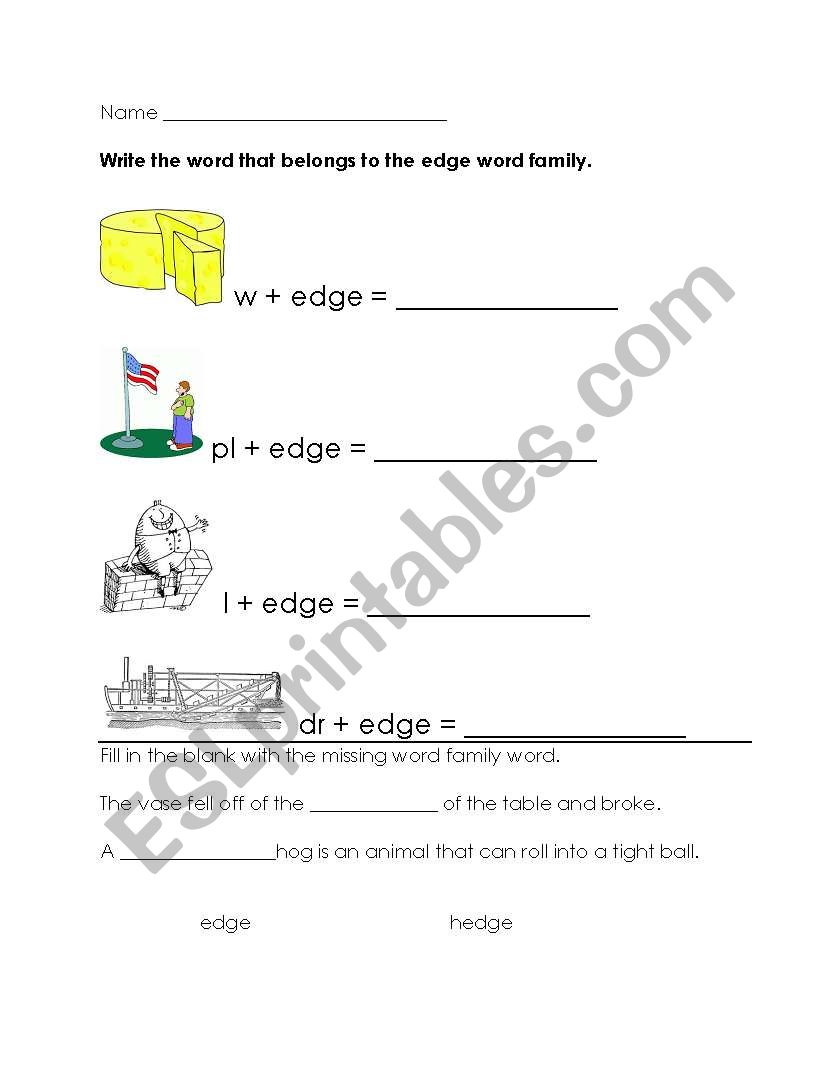 edge word family worksheet