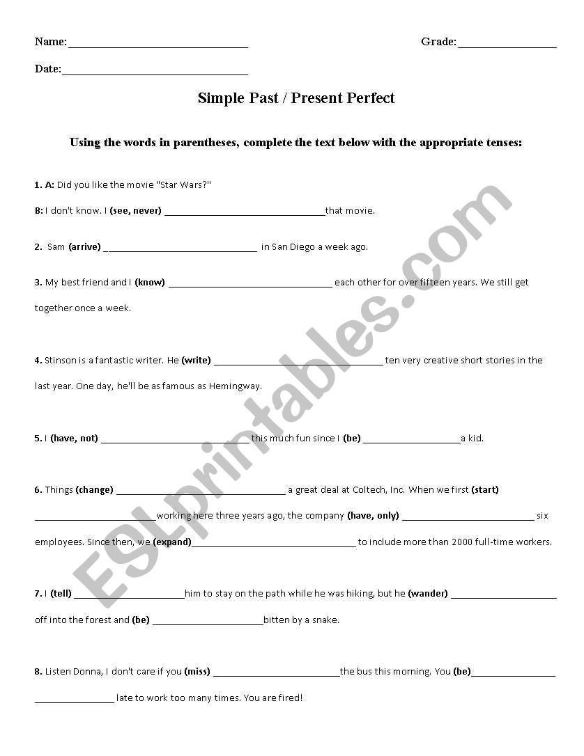 Present Perfect worksheet