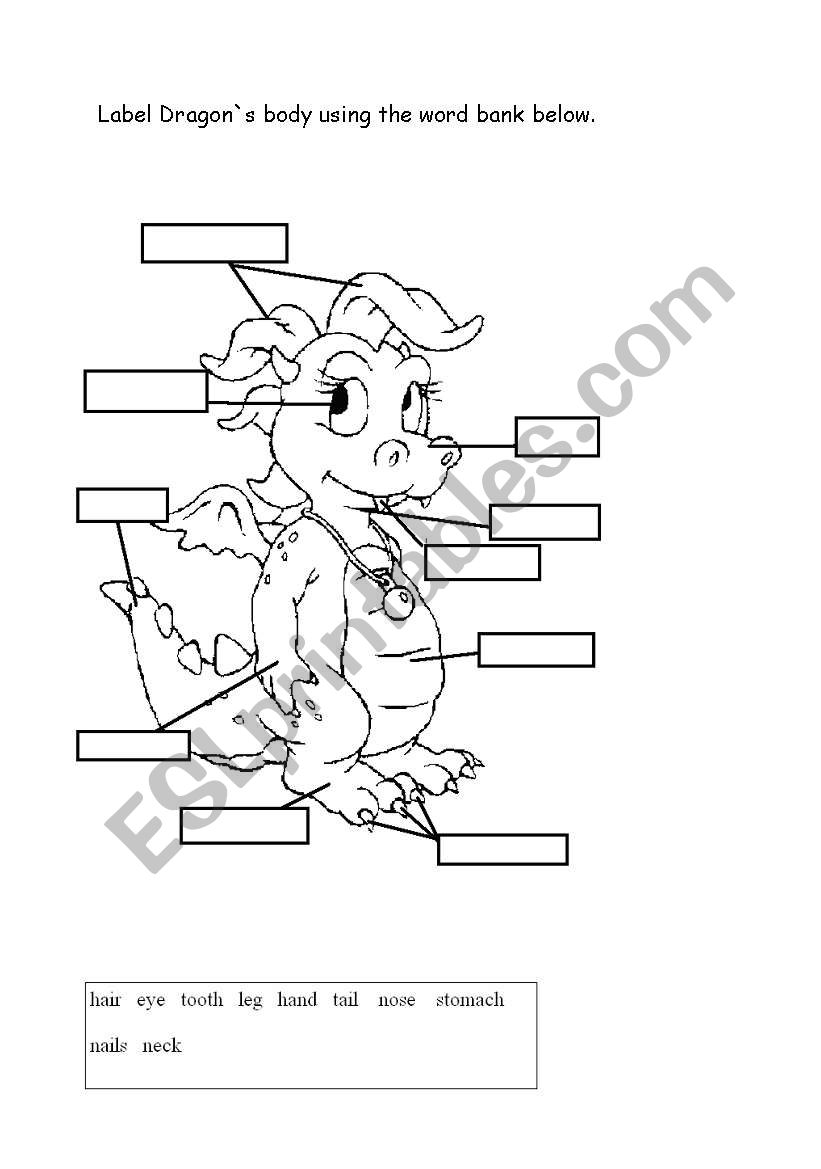 Label Dragon`s body using the word bank below. - ESL worksheet by stolaris