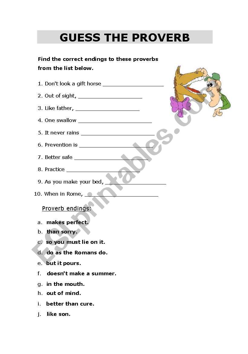 GUESS THE PROVERB worksheet