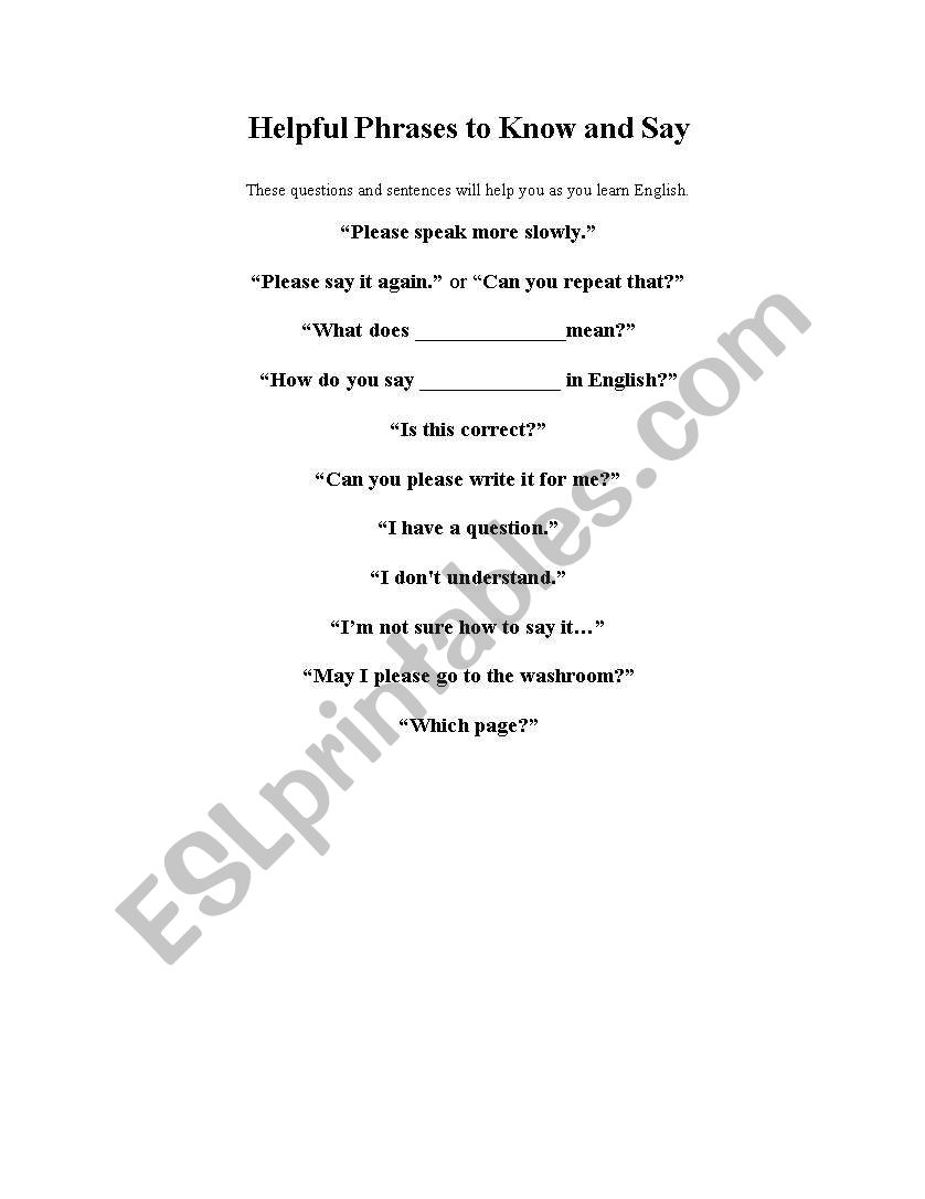 Power Phrases for Beginners worksheet