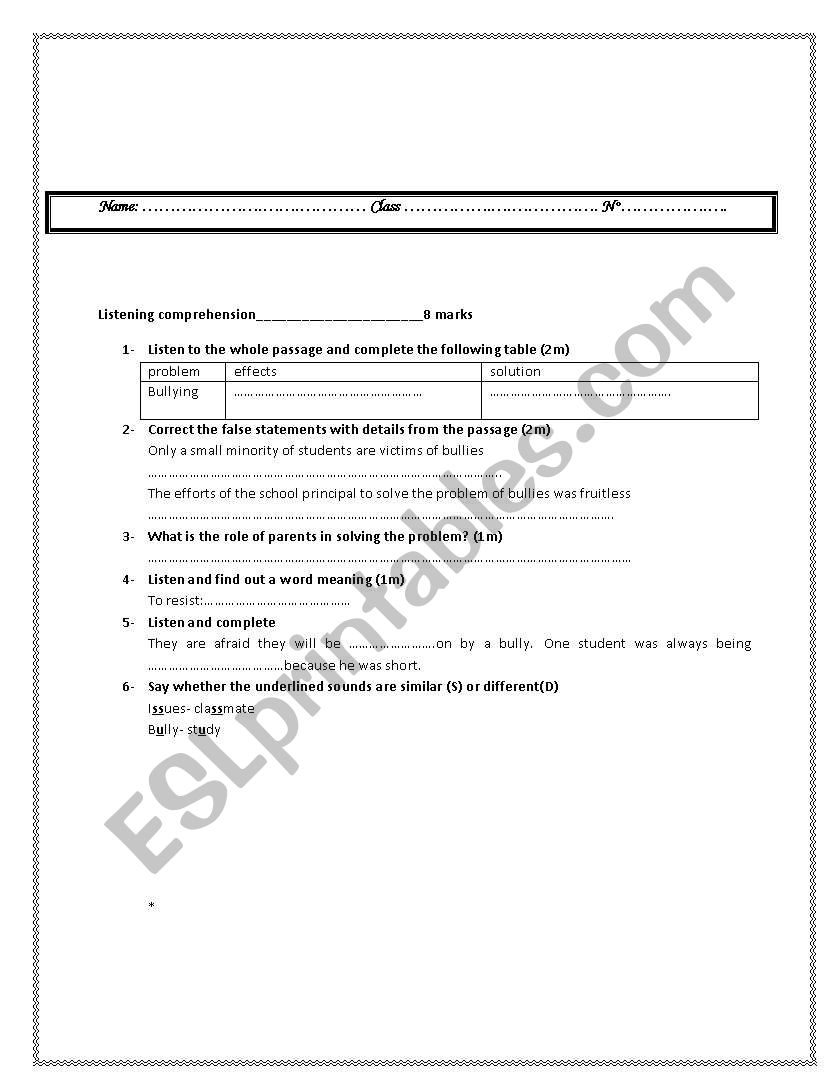 Mid Term Test N°2 Esl Worksheet By Amiri12