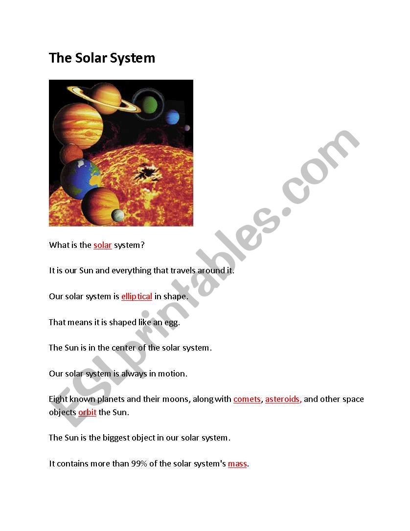 The solar system worksheet