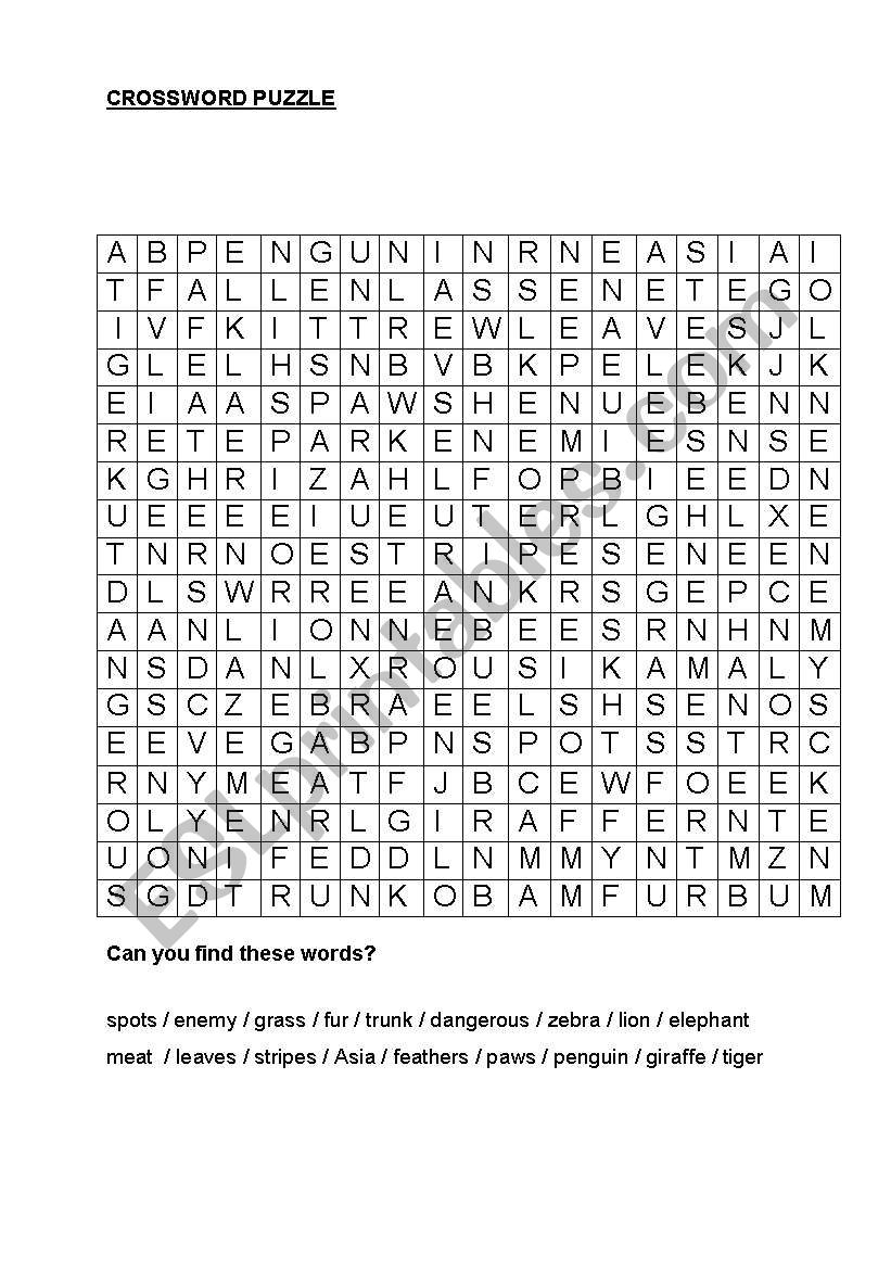 English worksheets: Crossword Zoo Animals