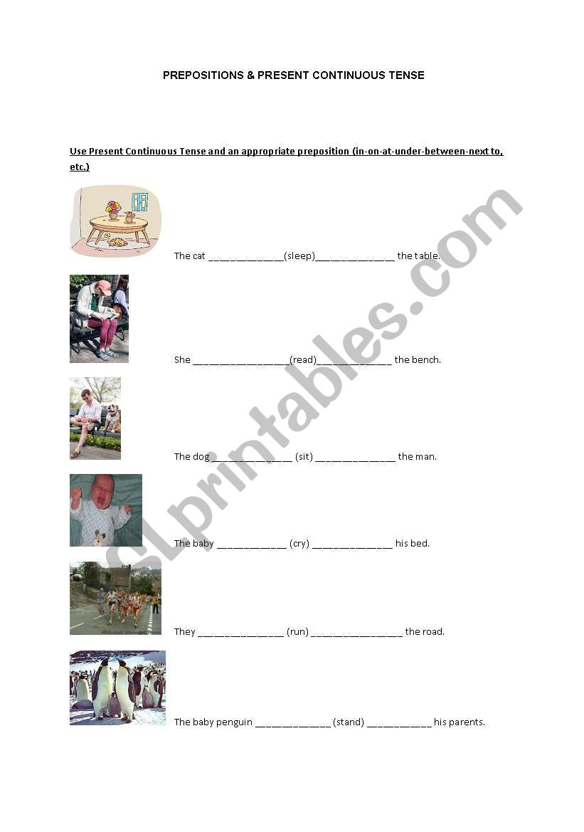 PREPOSITIONS  AND PRESENT CONTINUOUS TENSE (2 pages)