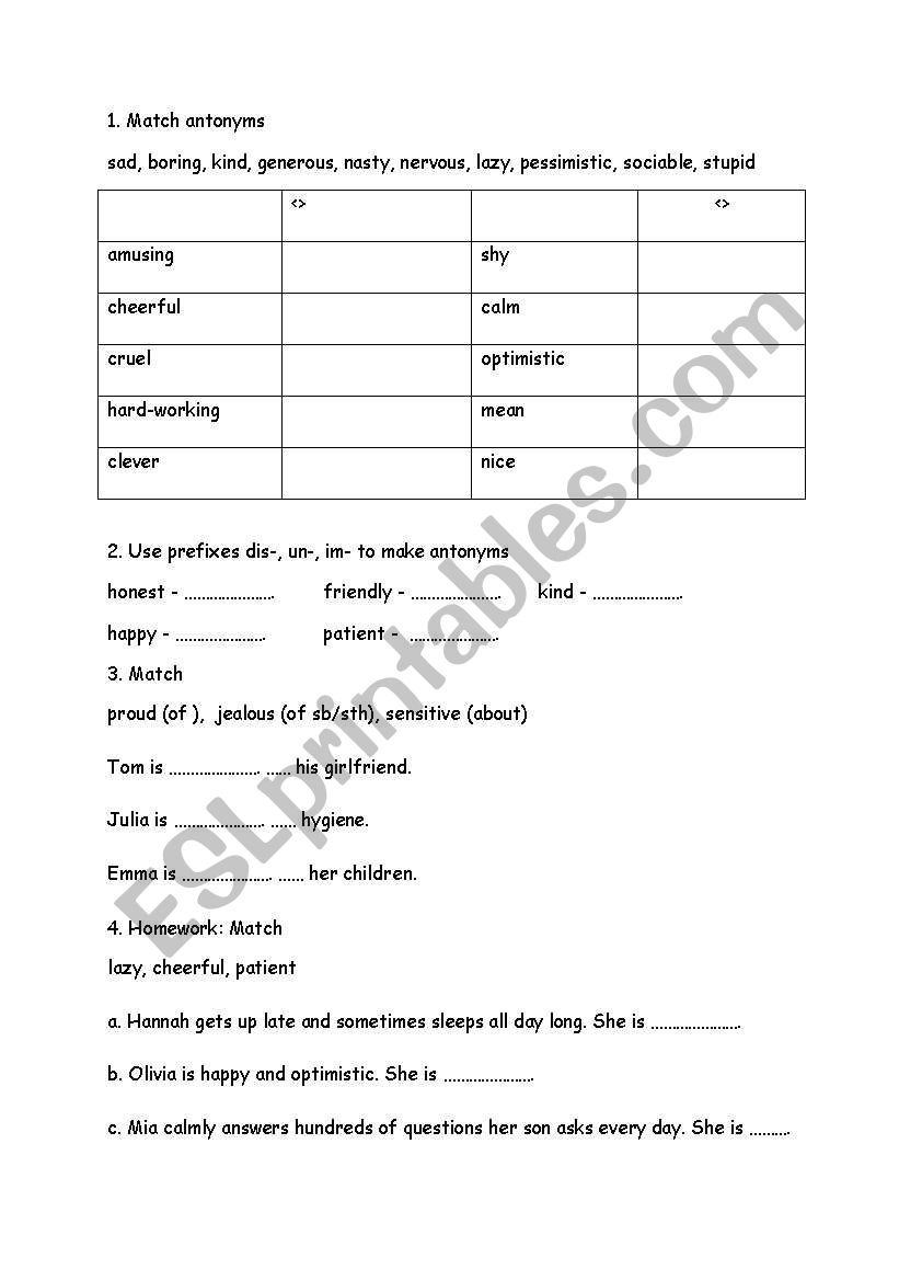 Personality worksheet