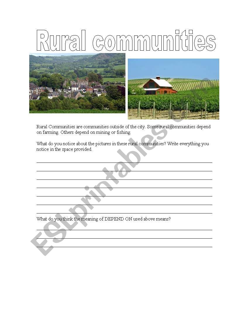 Urban and Rural Communities worksheet