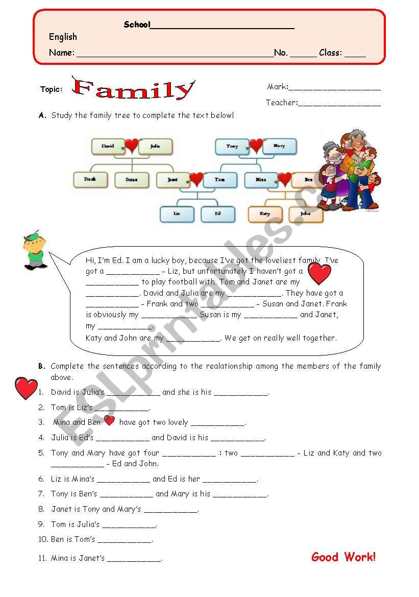 Family Test worksheet