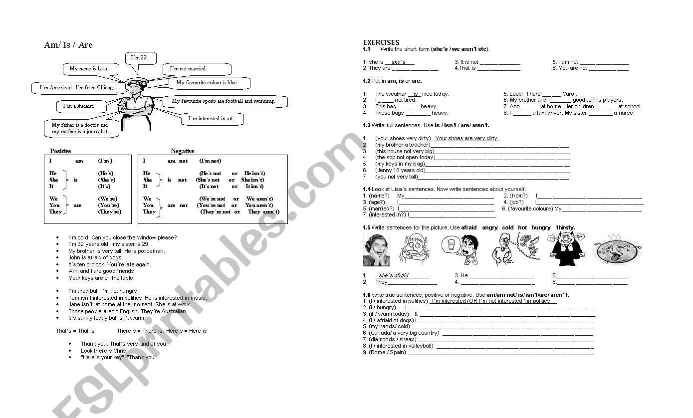 verb to be  worksheet