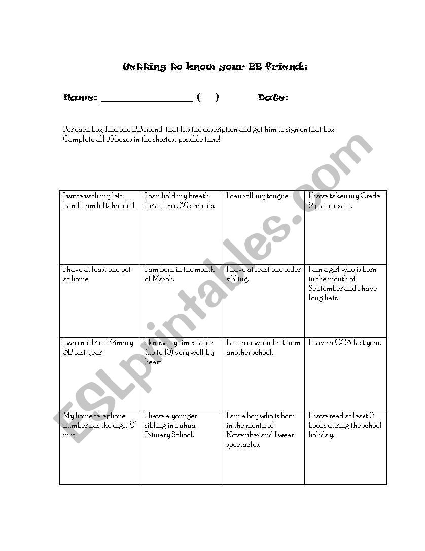 Lets play Bingo  worksheet