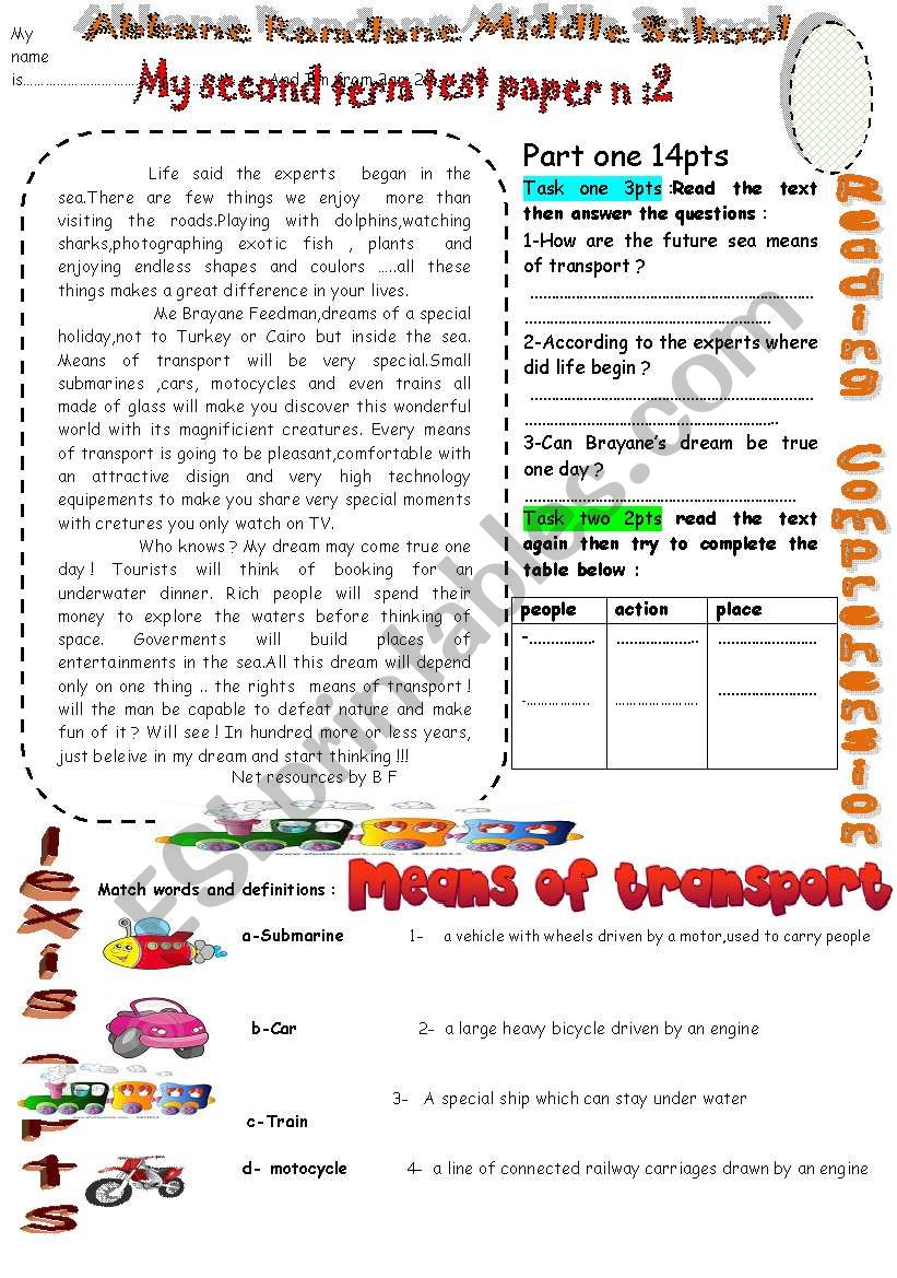 future means of transport worksheet