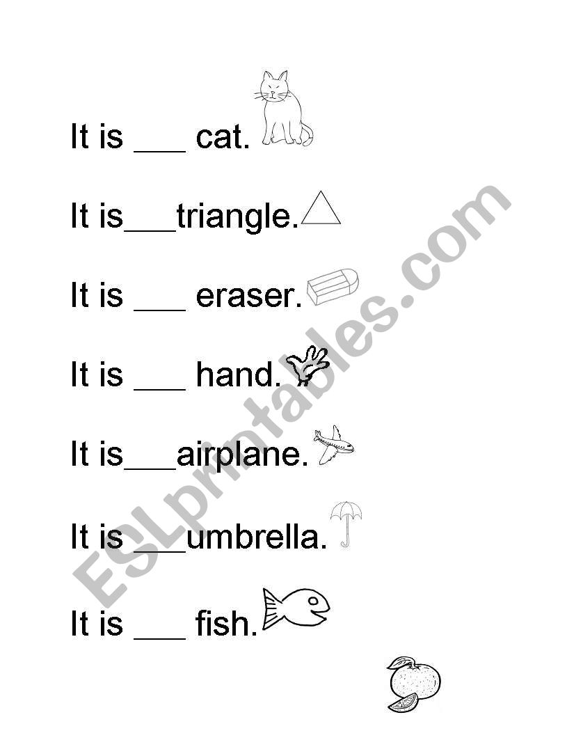 A or AN? worksheet