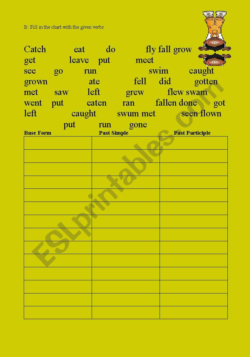 irergular verbs worksheet