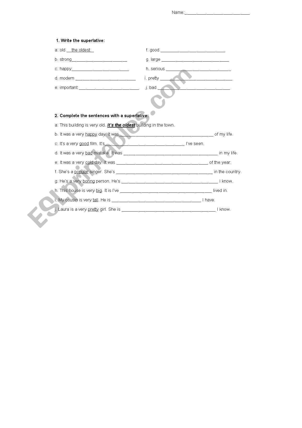 Superlatives worksheet