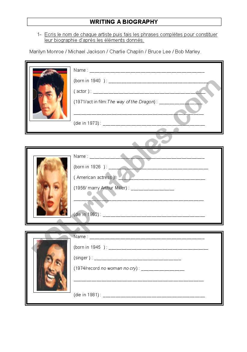 Biography test worksheet