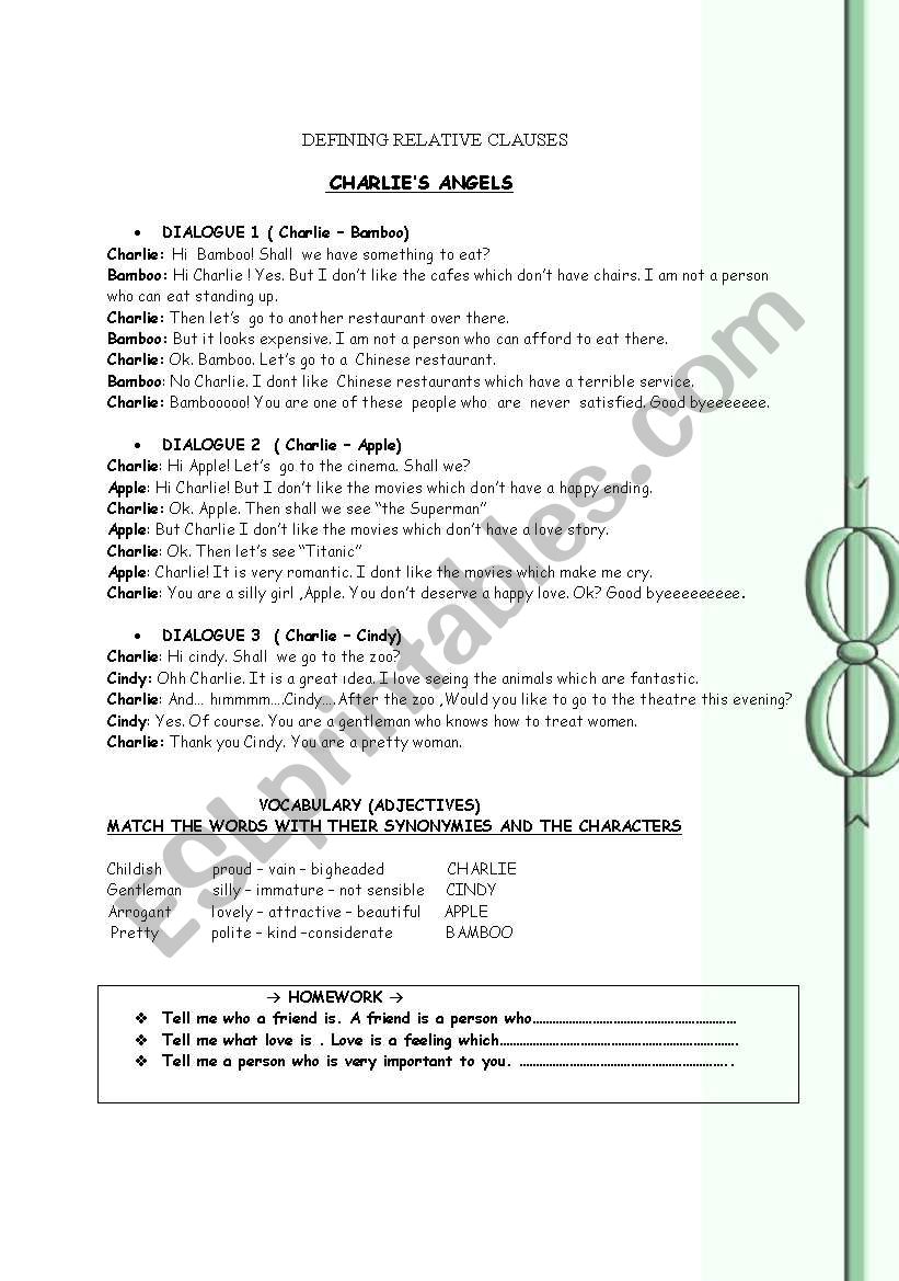 English Worksheets Defyng Relatyve Clause