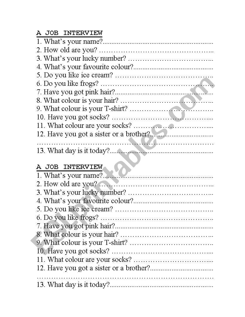 job worksheet