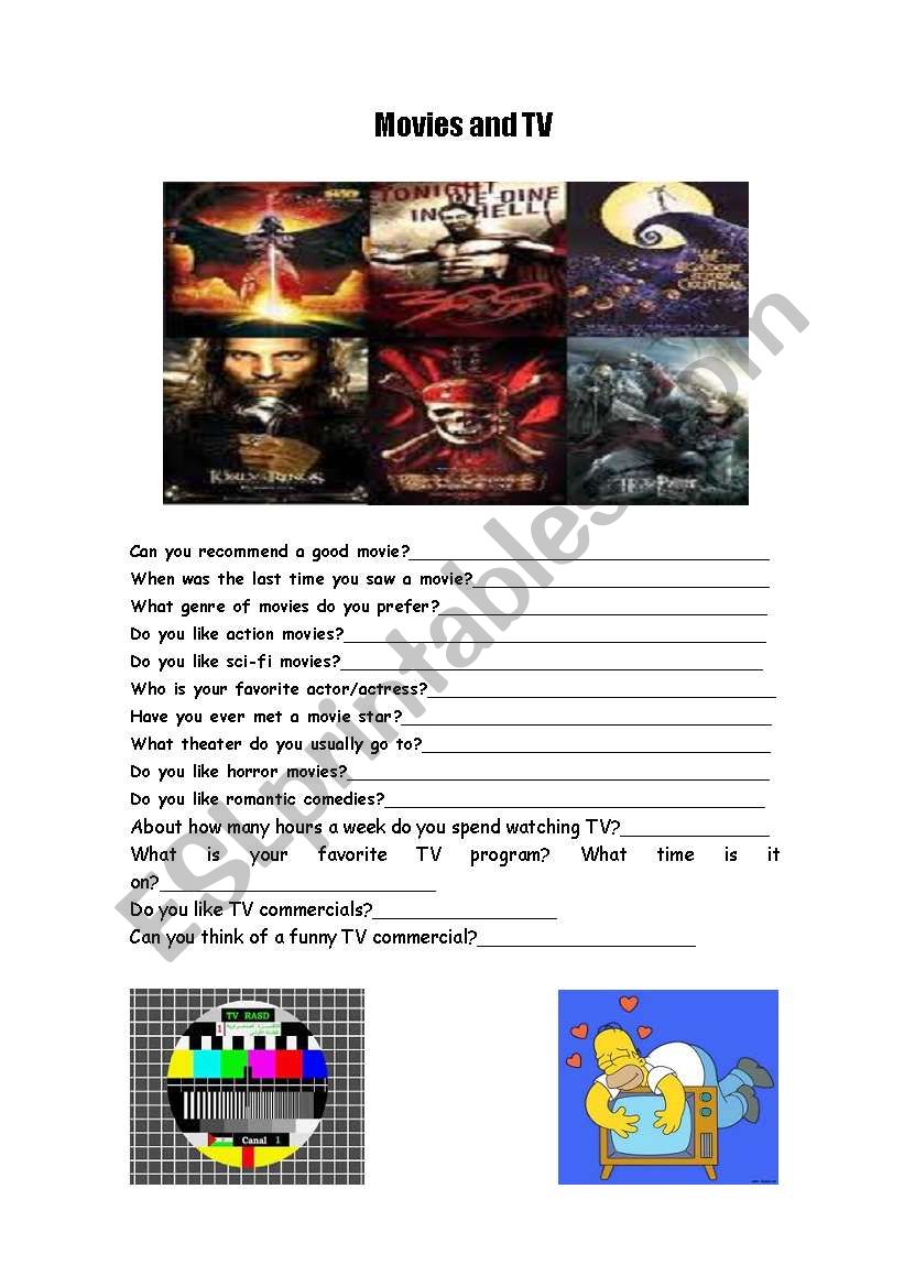 movies and TV worksheet