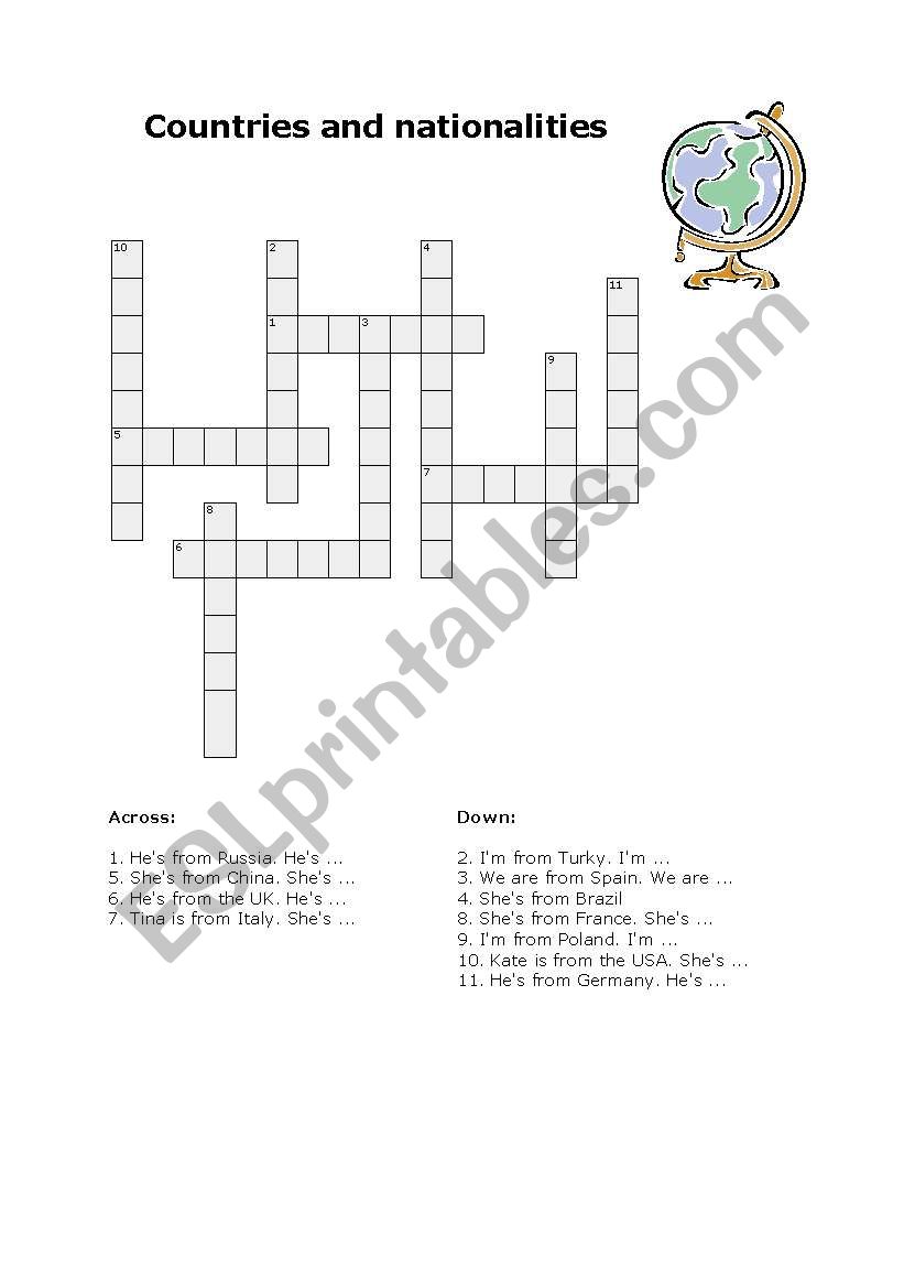Countries and nationalities crossword