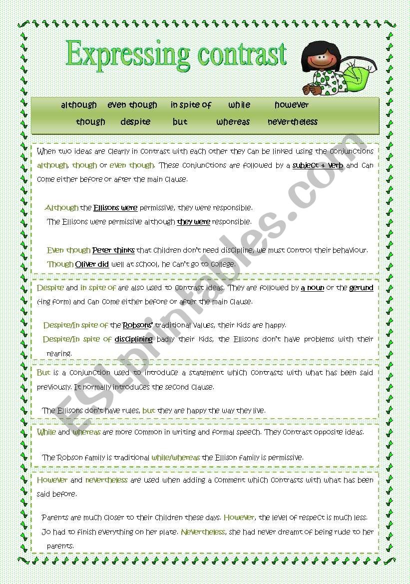 Expressing contrast worksheet