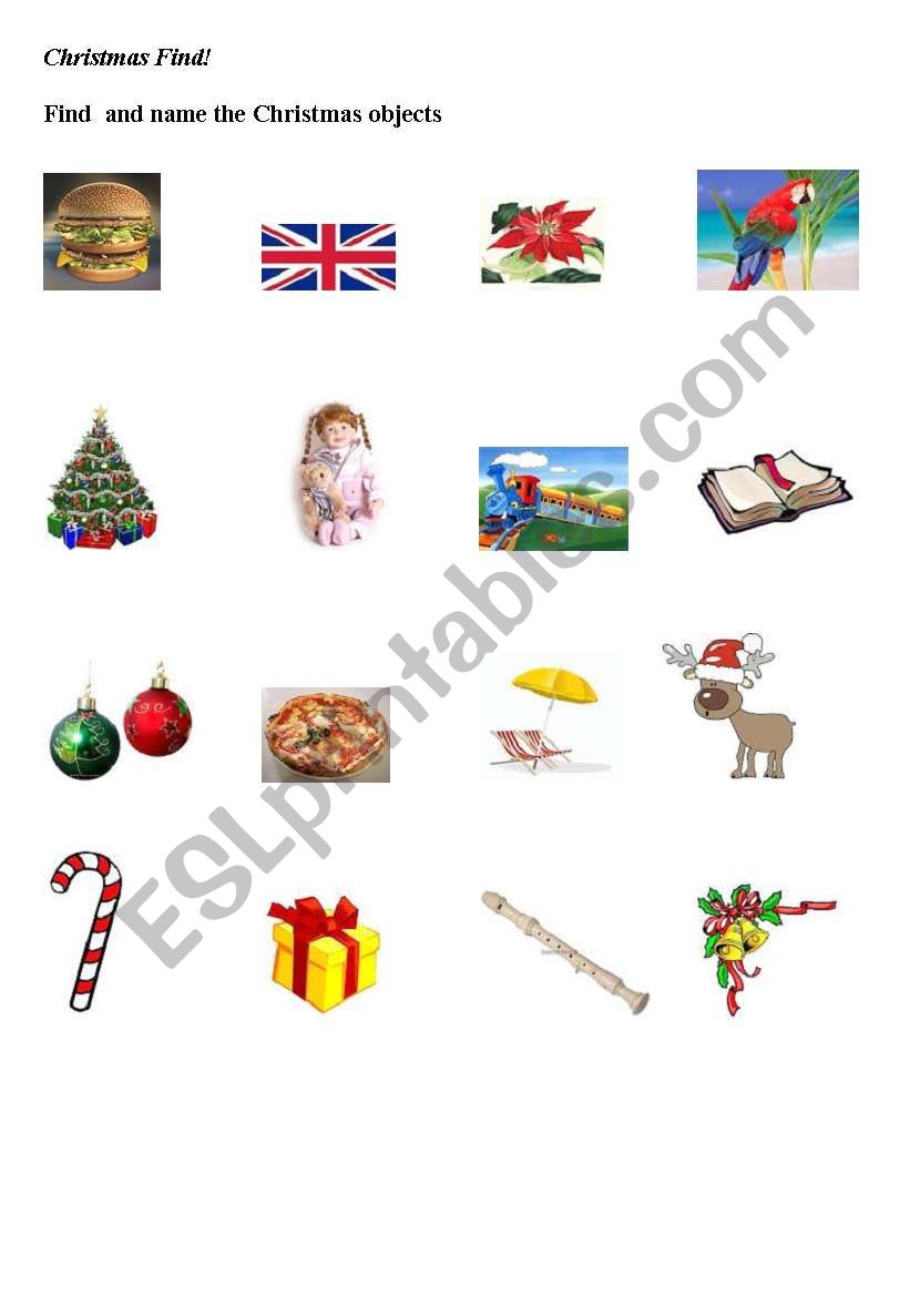christmas objects worksheet