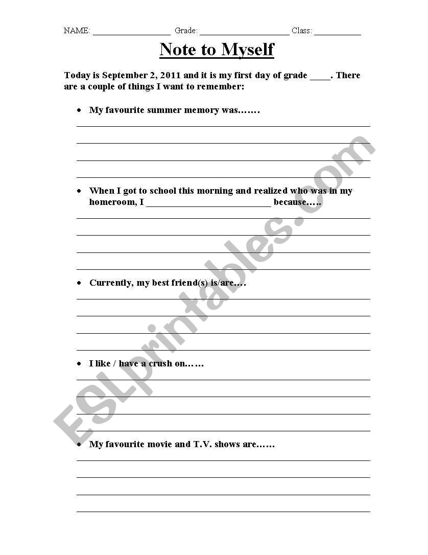 Note to self ice breaker worksheet