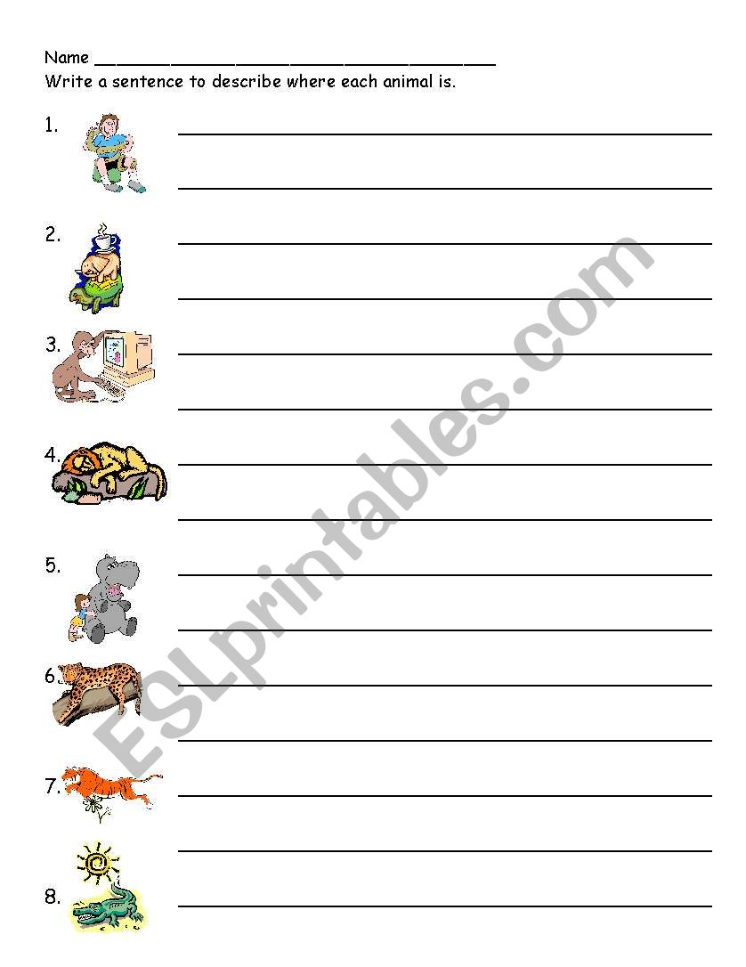 Animal prepositions worksheet