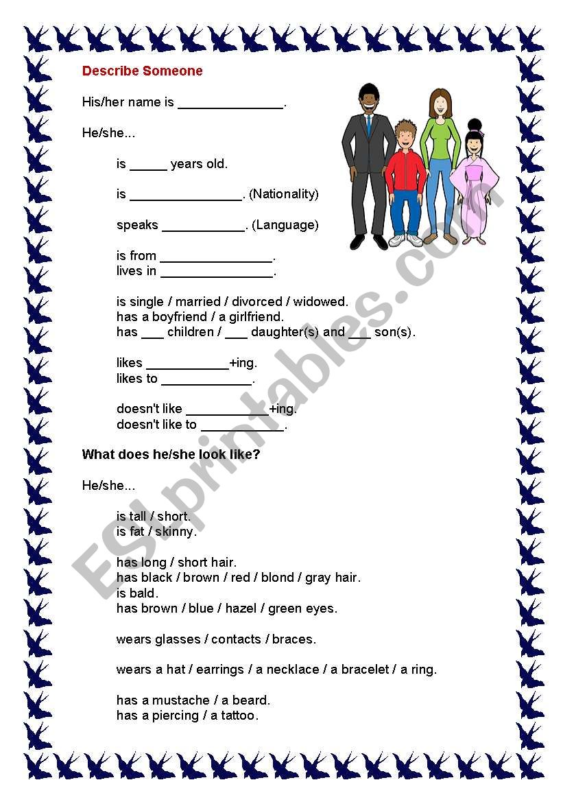 Describing People worksheet