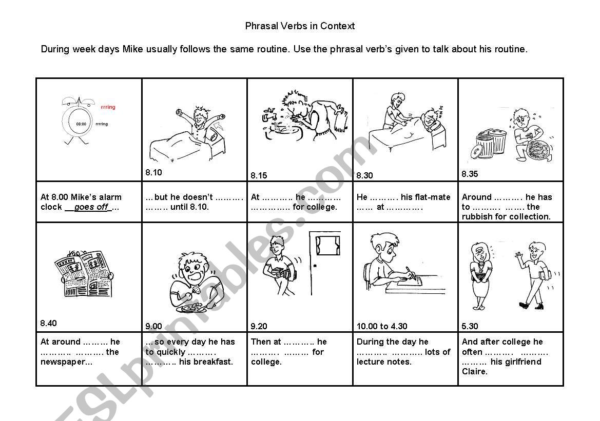 English Worksheets Phrasal Verbs About Daily Routines