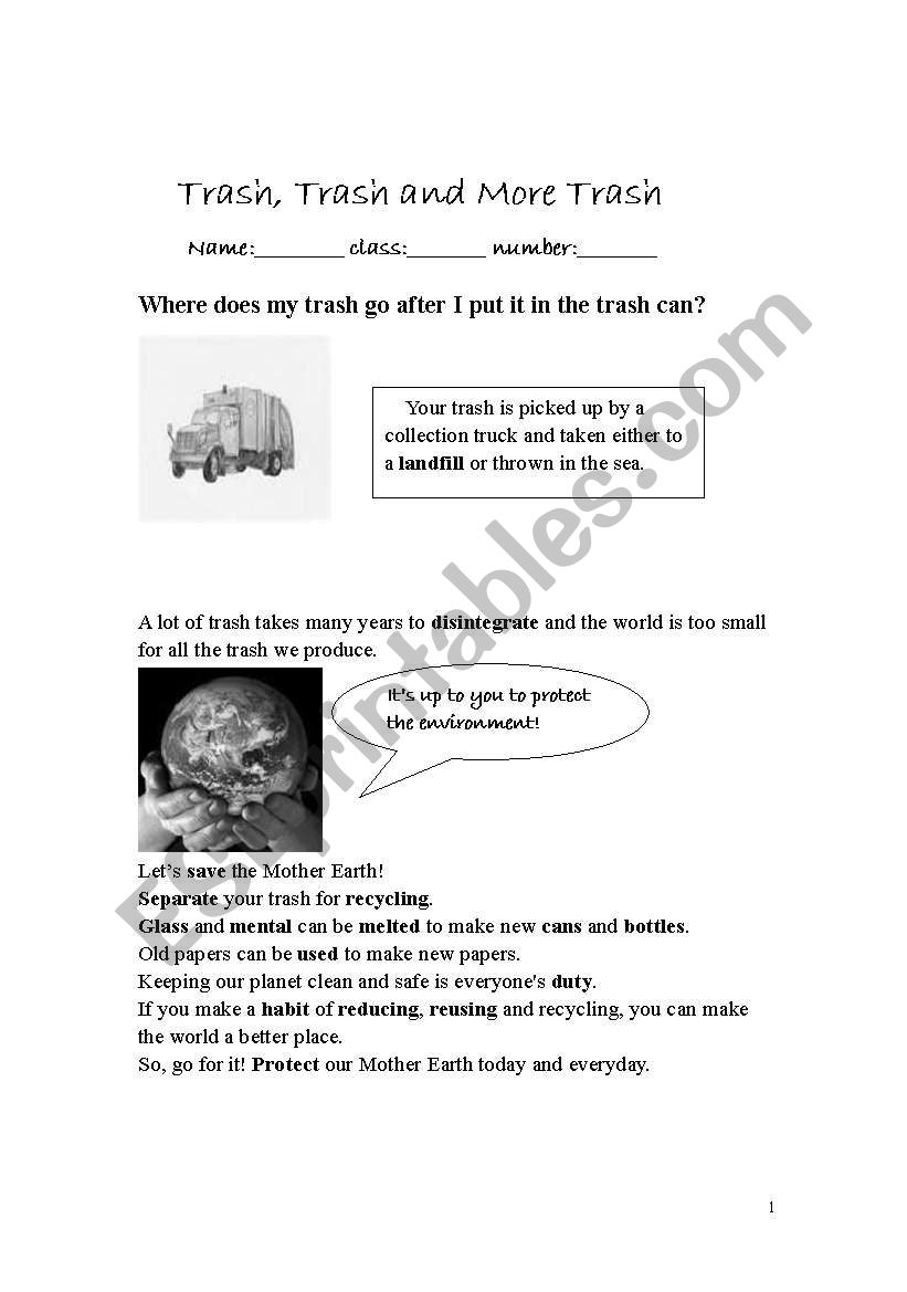environment protection learning worksheet