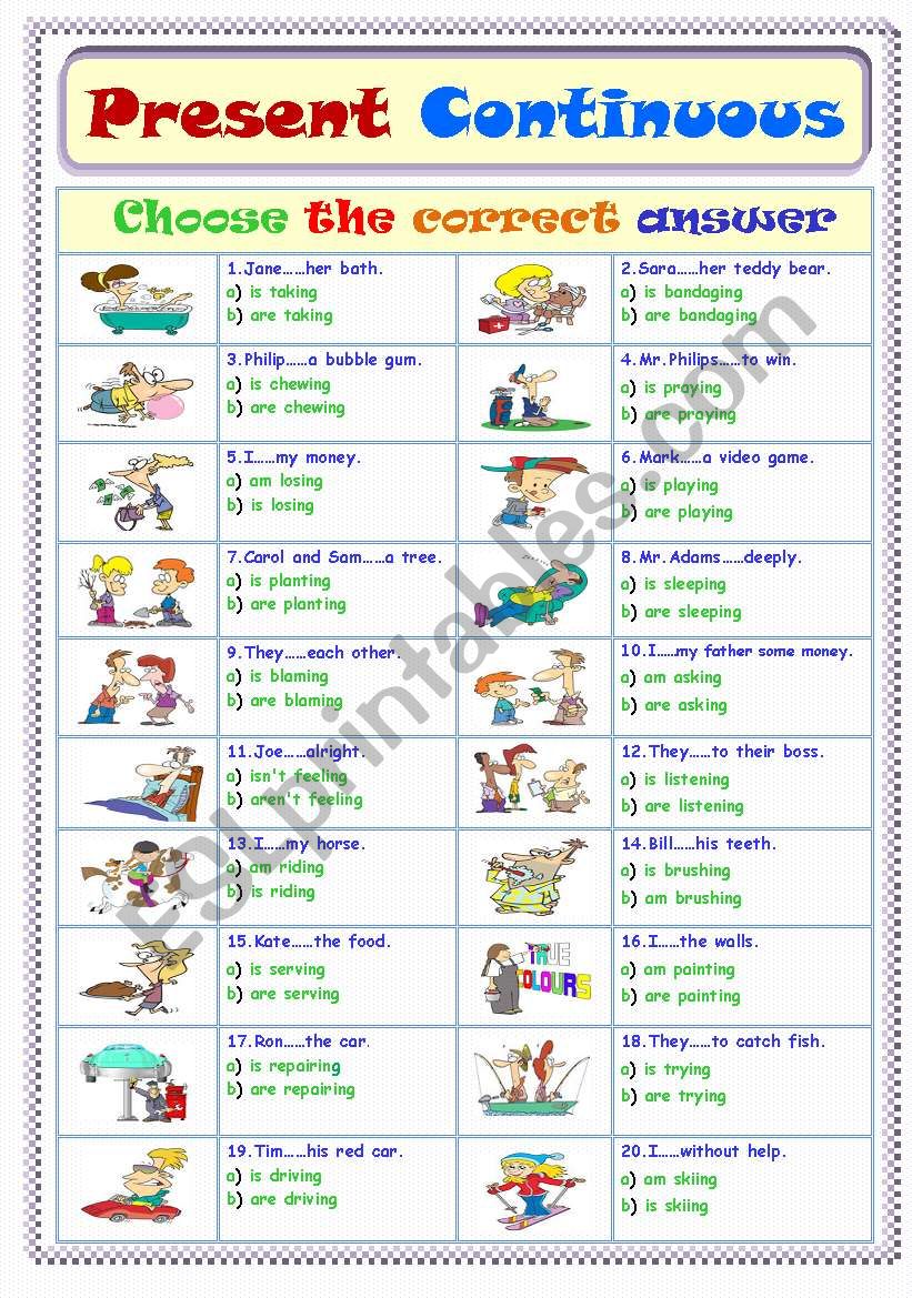 present continuous tense esl worksheet by mssaraq8