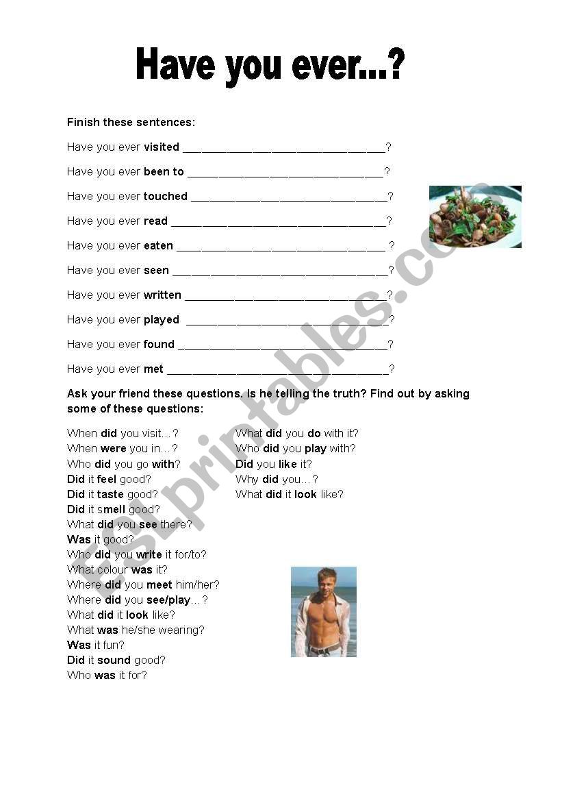 Have you ever... ´Who is a liar?´ game. - ESL worksheet by monikar