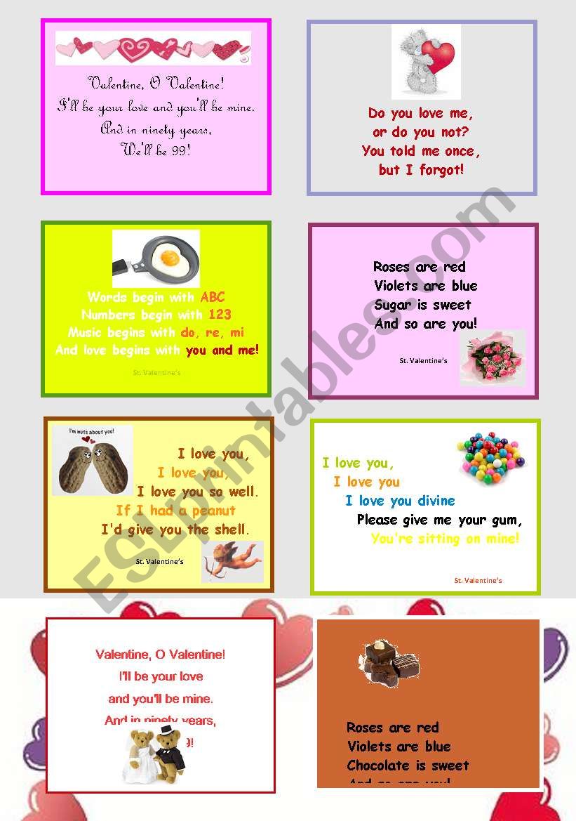 Valentine s Fun Poems For Kids ESL Worksheet By Aminimi