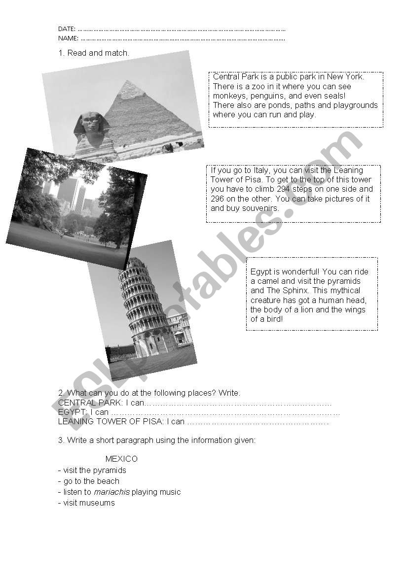 Famous buildings reading worksheet