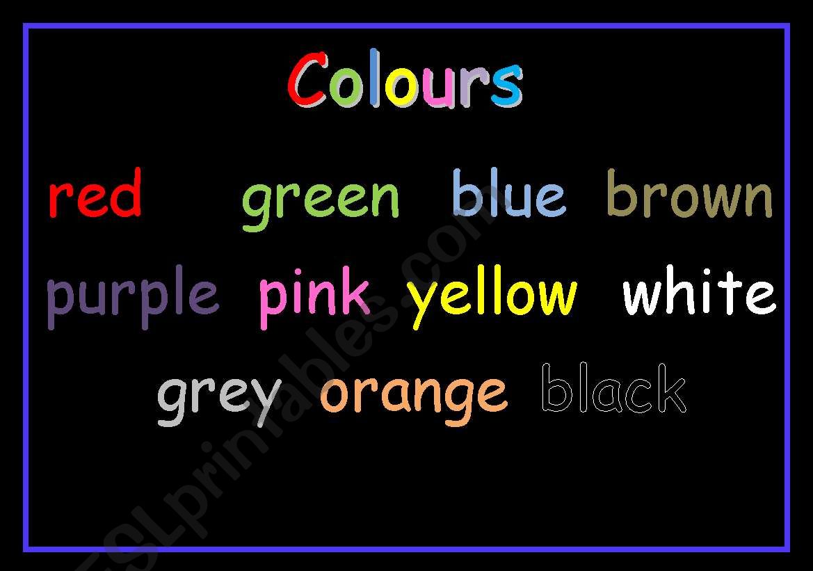 Colours Reference Chart for ESL or Young Writers