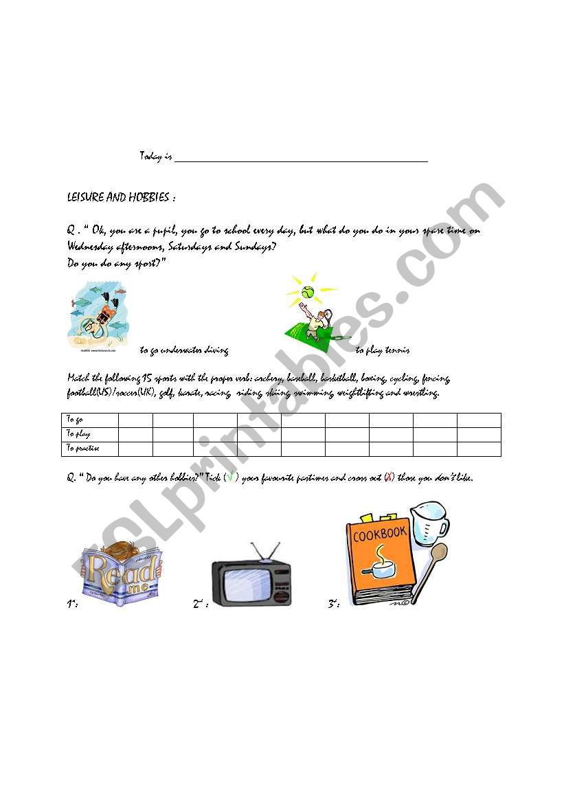 SPORTS AND OTHER HOBBIES worksheet
