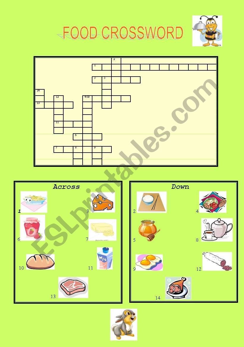 food crossword worksheet