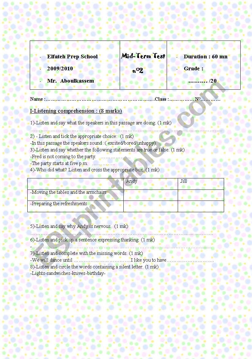 8th form mid-of-term-test n2 worksheet