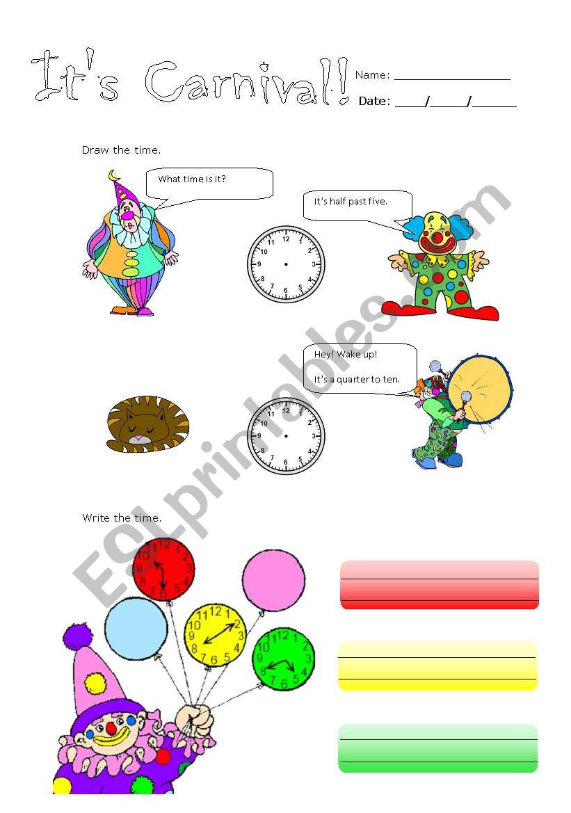 carnival and hours worksheet