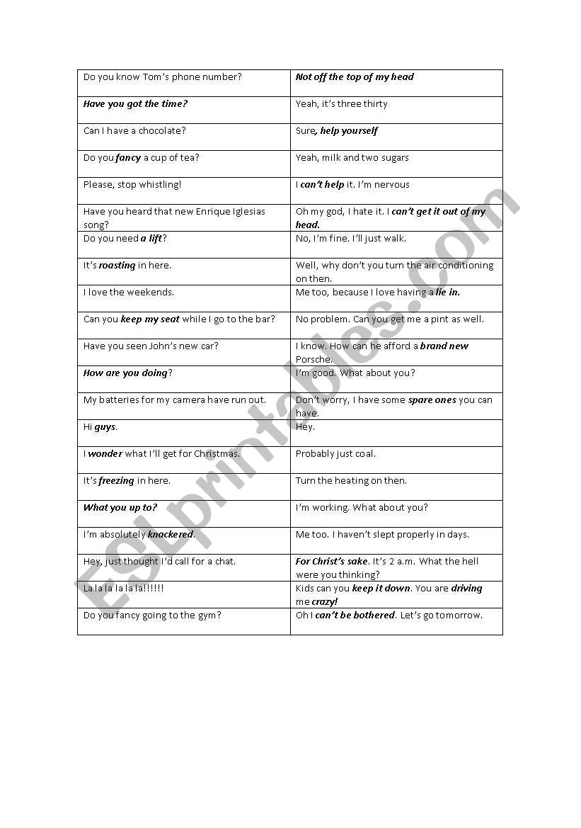 everyday expressions worksheet