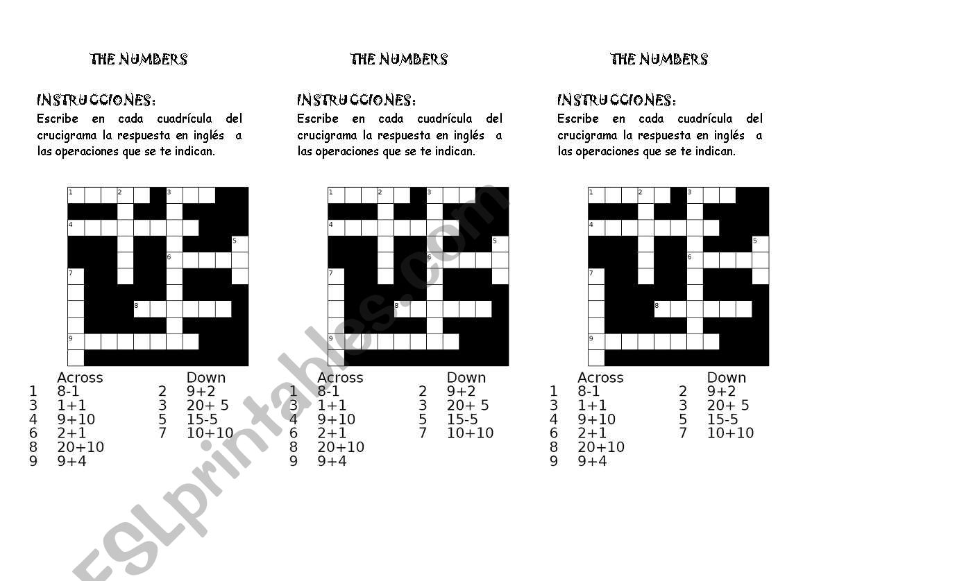 crosswordnumbers worksheet