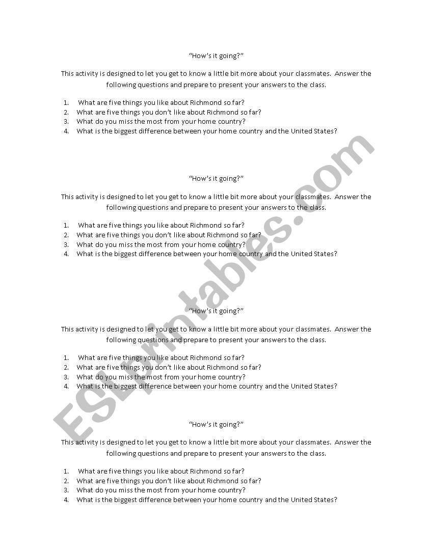 Ice Breakers worksheet